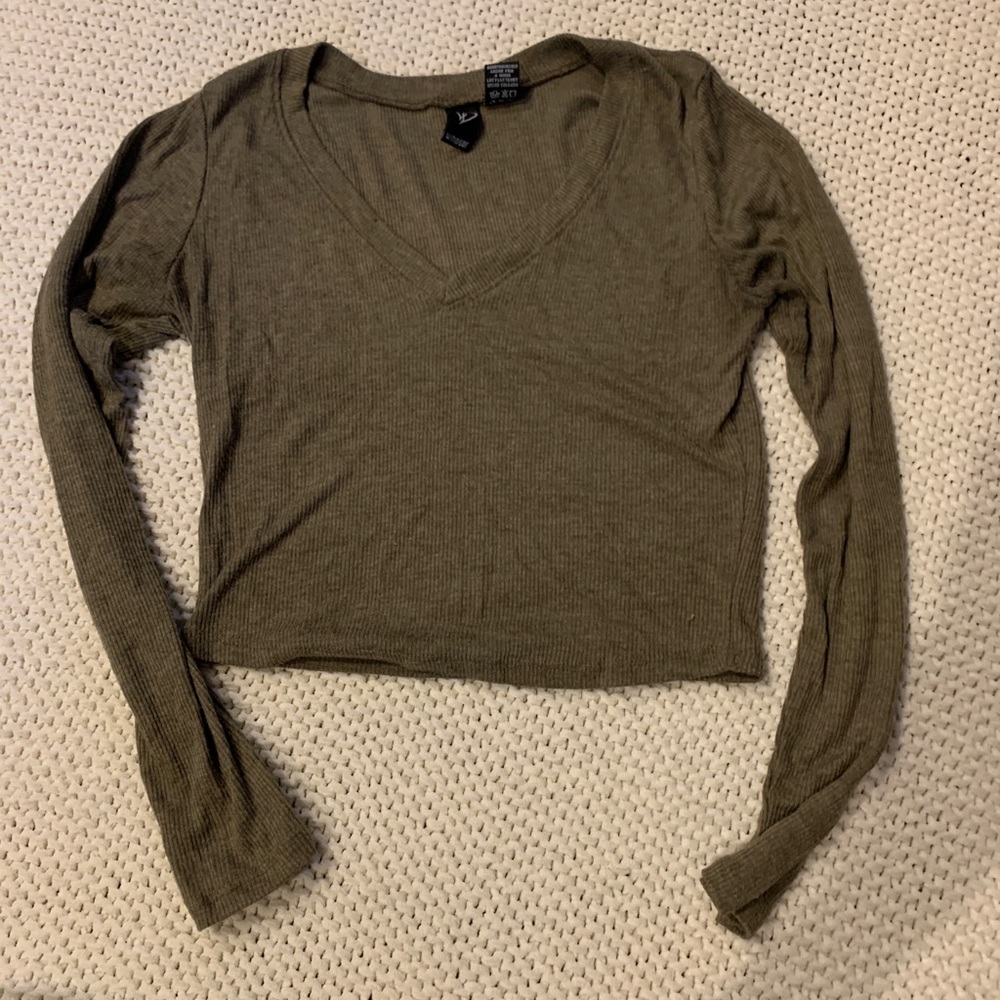 Olive Green Windsor Long Sleeve Crop Top